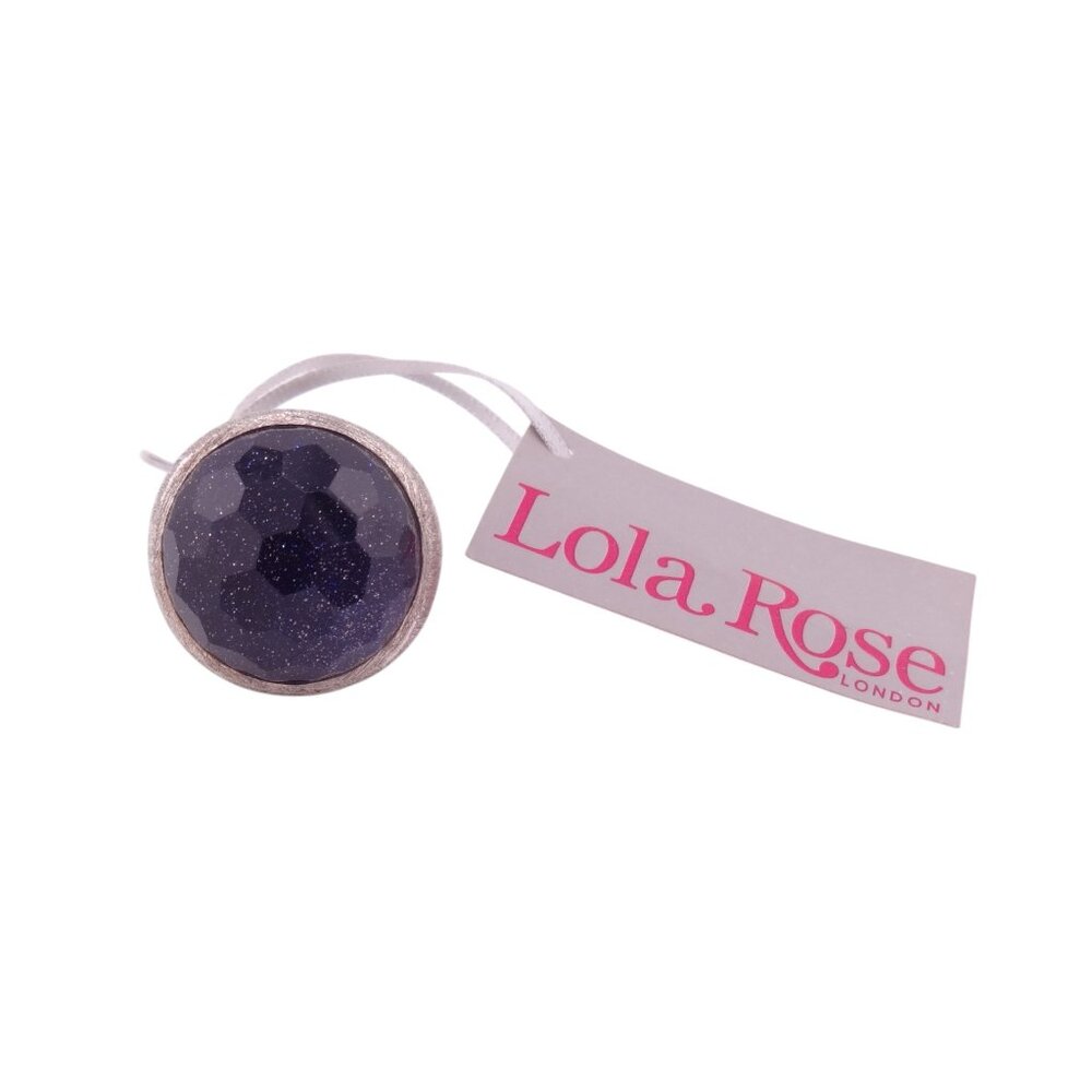 Lola Rose Round Multi Faceted Blue Goldstone Sterling Silver Ring Size 5 NWT